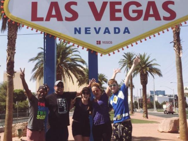 Brooke, pictured here with mates in Las Vegas in 2016, spent up to nine months trying to claim her medical costs, ultimately with no luck. Picture: Brooke McNeil