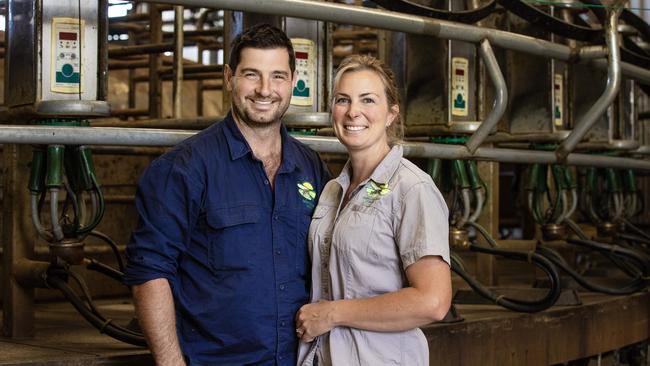 Dairy farmers Stuart and Belinda Griffin at Westbury. Pictures: Zoe Phillips