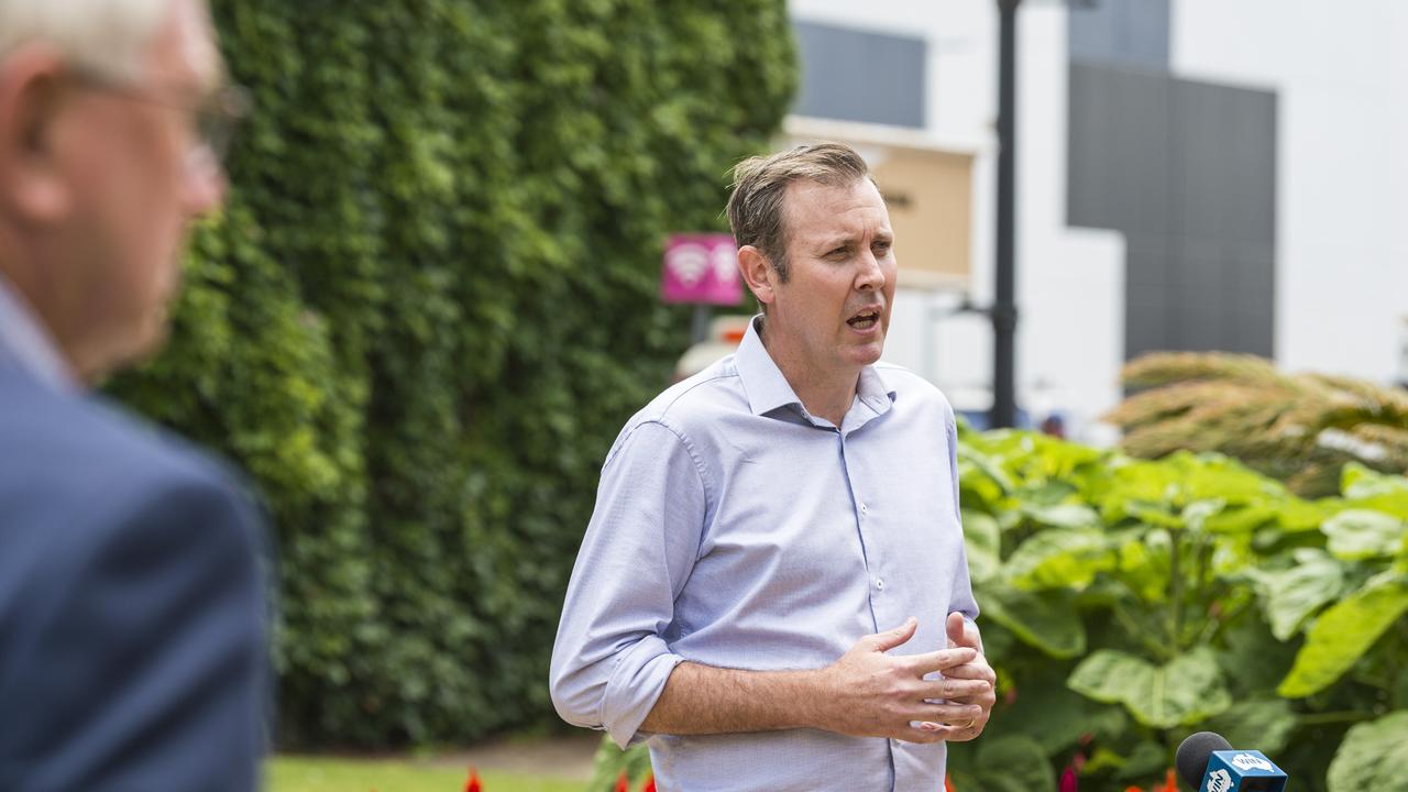 Groom MP Grath Hamilton talks to media about the Wagners plan for a COVID quarantine hub next to the Wellcamp Airport, Monday, January 25, 2021. Picture: Kevin Farmer