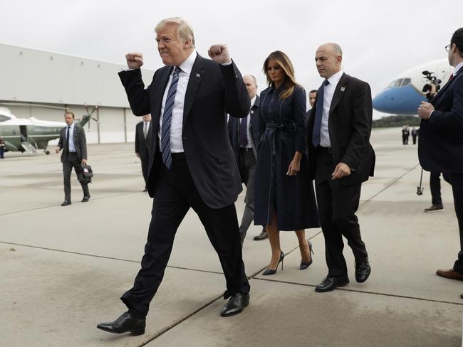 Donald and Melania Trump arrive at John Murtha Johnstown-Cambria County Airport in Johnstown, Pennsylvania. Picture: AP/Evan Vucci