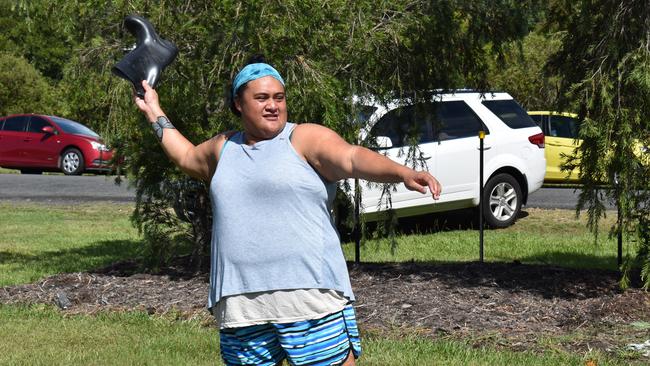 Lily Kalepo took on the challenge of the gumboot toss as well.