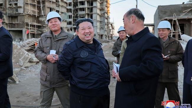 North Korean leader Kim Jong-un at a construction site in North Pyongan Province. Picvture: KCNA / AFP.