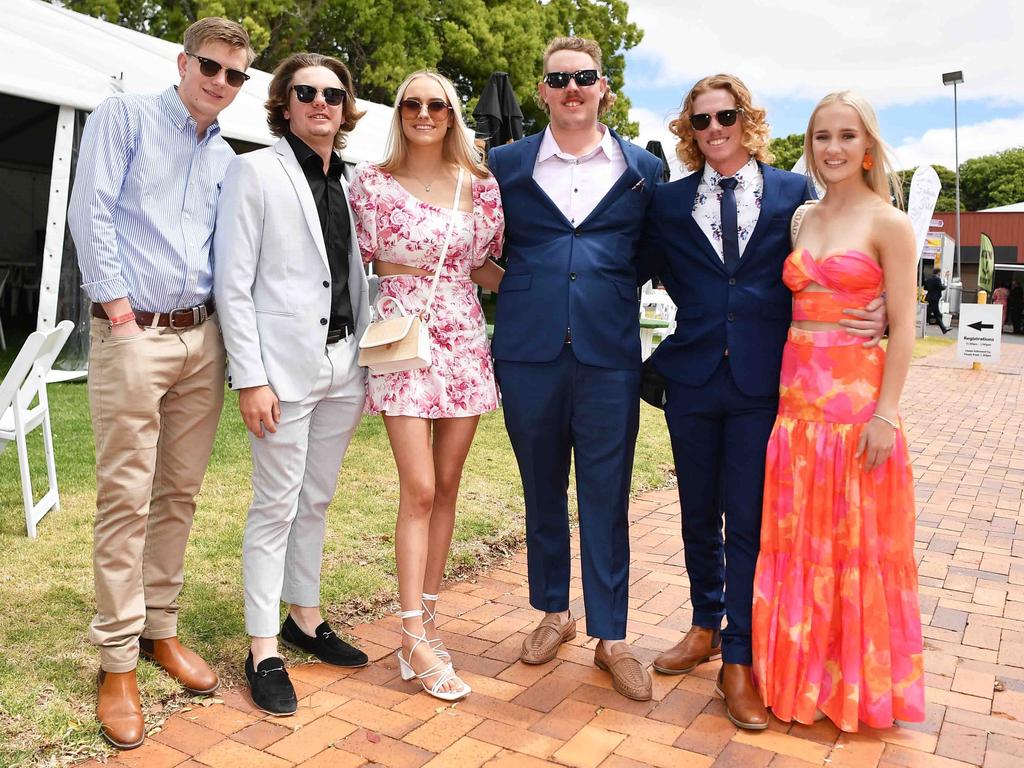 Dylan Goodchild, Cruz Williamson, Holly Beddioes, Jaidyn Thorpe, Josh Thorpe and Ally Darrat Weetwood race day, Clifford Park. Picture: Patrick Woods.