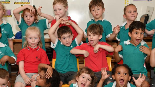 MY FIRST YEAR: Funny faces. Kuluin State School Preps. Picture: Patrick Woods.
