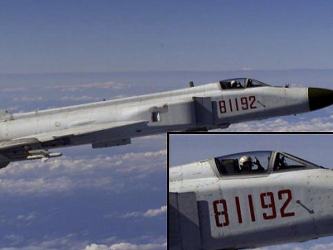 A Chinese fighter pilot flighs his jet over the South China Sea. Picture: Supplied