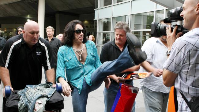 Paul Stanley of KISS arrives at Melbourne Airport ahead of the 2008 Grand Prix.