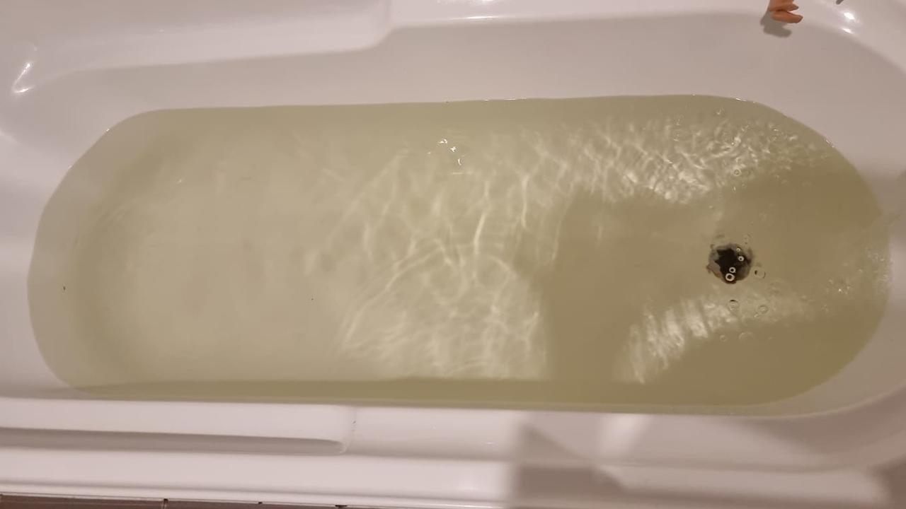 The discoloured water in Raceview resident Hayley Dakin's bathtub.