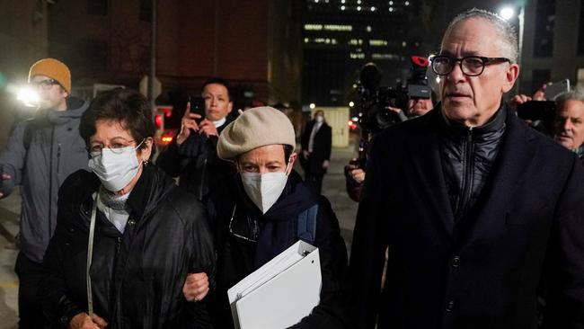 Kevin Maxwell, Isabel Maxwell and Christine Maxwell outside the courtroom after Ghislaine’s guilty verdict. Picture: Reuters.