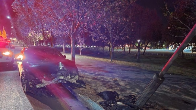 The BMW that crashed into a pole in North Adelaide. Picture: SA Police