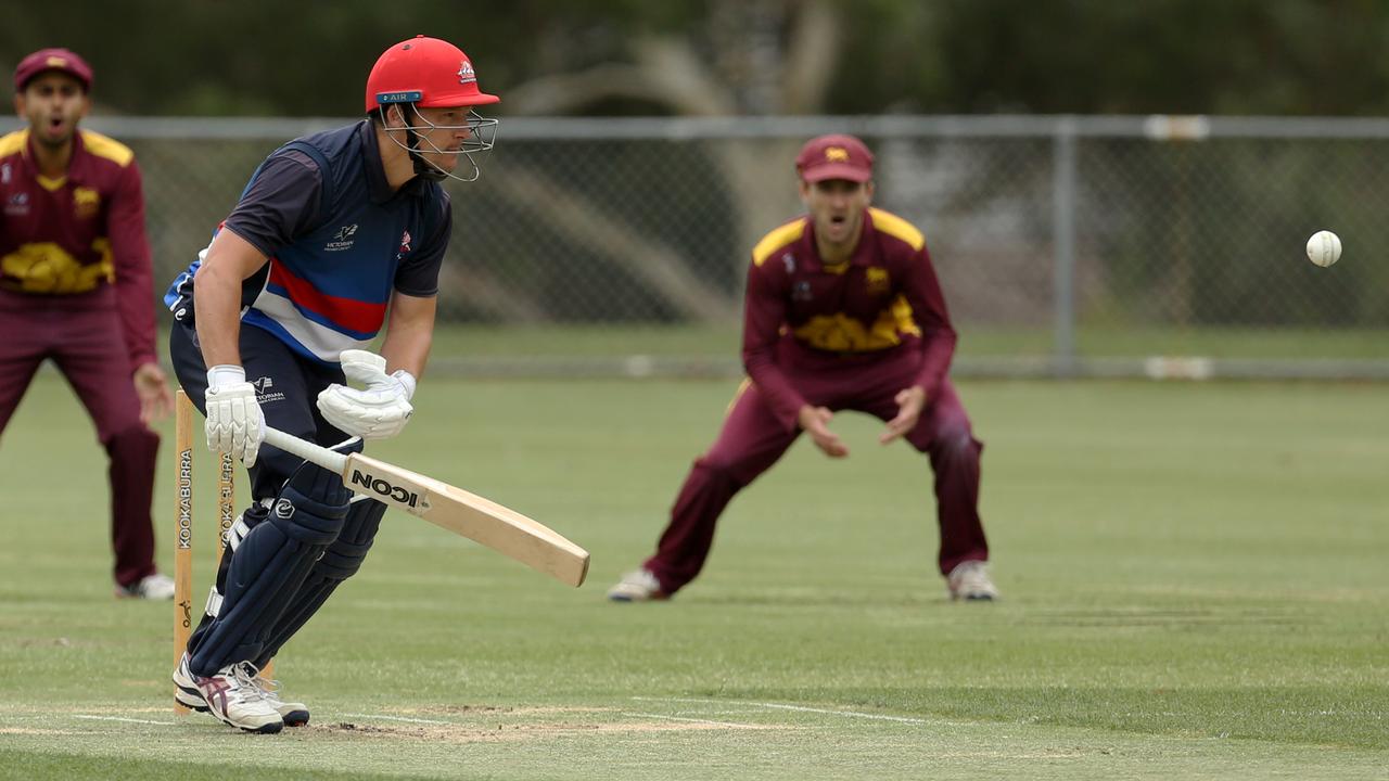 Premier - Footscray’s Dean Russ defends a short ball. Picture: Stuart Milligan