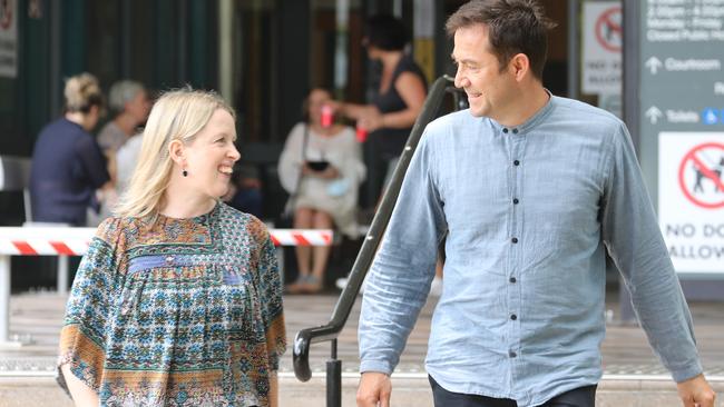 Dr Sheri Todd and Theo Hayez' godfather, Jean-Philippe Pector outside Byron Bay Court House on Friday. Picture: Liana Boss