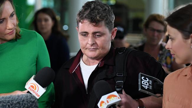 Bali Nine drug smuggler Renae Lawrence arrives at Brisbane airport, Thursday, November 22, 2018. Lawrence was released from Indonesia's Bangli Prison yesterday after spending more than 13 years behind bars for attempting to smuggle 2.7kg of heroin from Bali to Australia. (AAP Image/Dan Peled) NO ARCHIVING