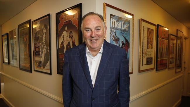 Harley Medcalf in his Kirribilli home, surrounded by show posters. Picture: Chris Pavlich