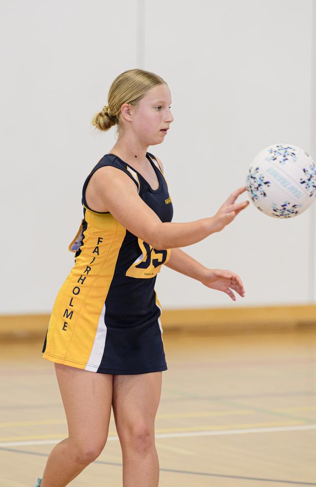 Elsa Bradshaw of Fairholme in the Laura Geitz Cup netball carnival at The Glennie School, Sunday, March 16, 2025. Picture: Kevin Farmer