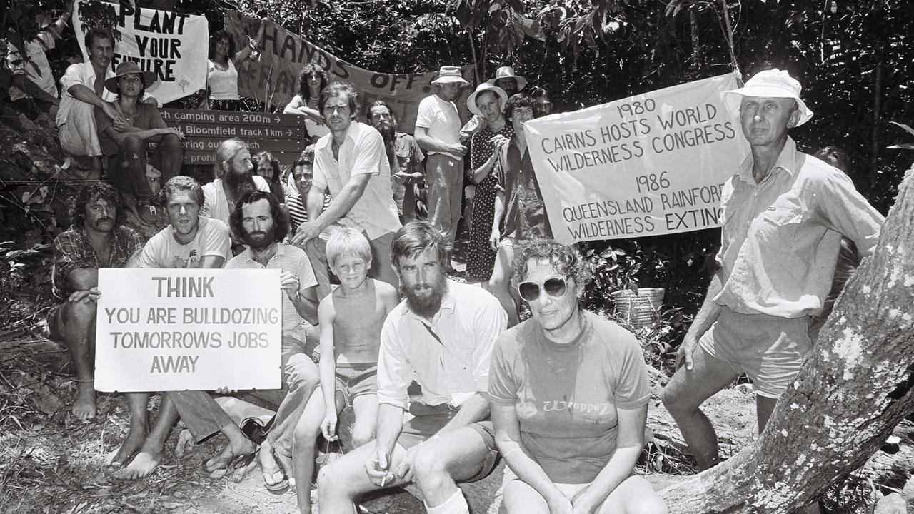 In the early 1980s protesters attempted to stop work on a road being built from Cape Tribulation to Bloomfield, the action was known as the Daintree Blockade. Picture: Russell Francis