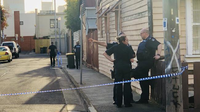 Police at the scene of the possible shooting in Leeds Street, Richmond. Picture: Alex Coppell