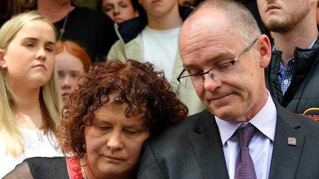 Robyn and Matt Cronin pictured at Melbourne’s Supreme Court in 2017 after the sentencing of Patrick Cronin's coward punch killer Andrew Lee. Picture: Nicole Garmson