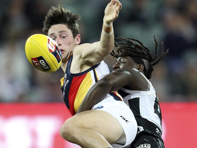 SANFL - QUALIFYING FINAL - Port Adelaide Magpies v Adelaide Crows  at Adelaide Oval. Chayce Jones and Martin Frederick Picture SARAH REED