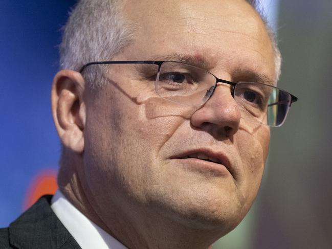 PERTH, AUSTRALIA - JUNE 09: Prime Minister Scott Morrison delivers a keynote address during a luncheon at the Perth USAsia Centre on June 9, 2021 in Perth, Australia. Morrison gave the keynote address, ahead of the G7 Summit. (Photo by Matt Jelonek/Getty Images)