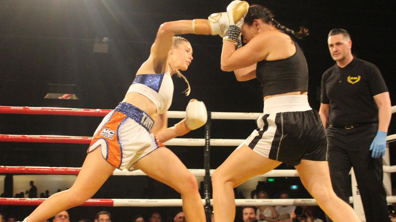 AFLW STAR TAYLA HARRIS GETS KO WIN IN AUSTRALIAN TITLE FIGHT 