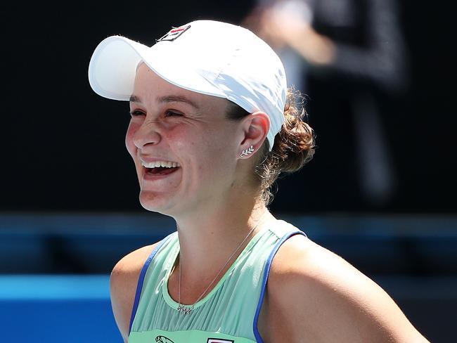 2020 Australian Open Tennis - Day Nine. Ashleigh Barty (AUS) celebrates her win against Petra Kvitova (CZE) in their quarterfinal match on Rod Laver Arena. Picture: Mark Stewart