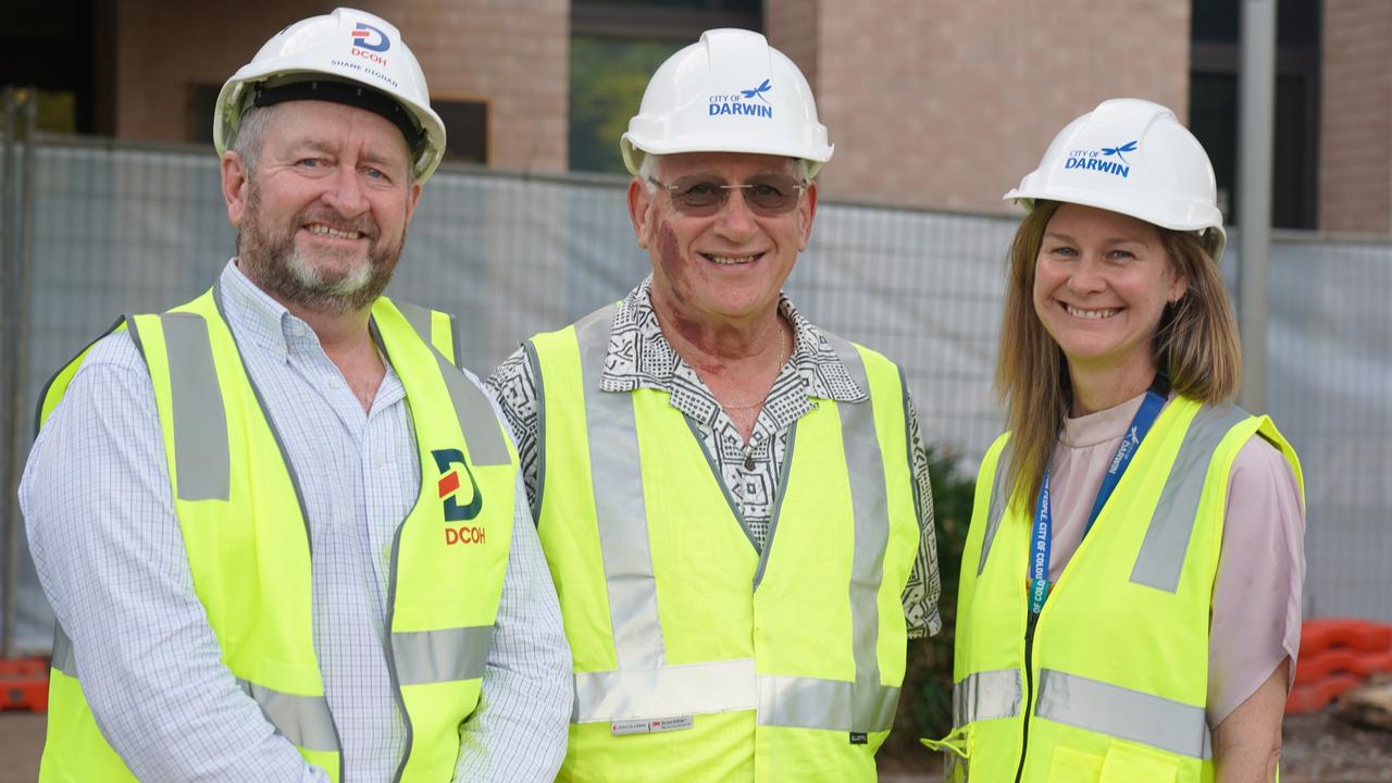 DCOH general manager Shane Dignan, Lord Mayor Kon Vatskalis and City of Darwin chief executive Simone Saunders.