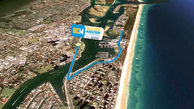 Map of the changes to the Gold Coast Marathon route which will go up The Spit. Picture: Supplied