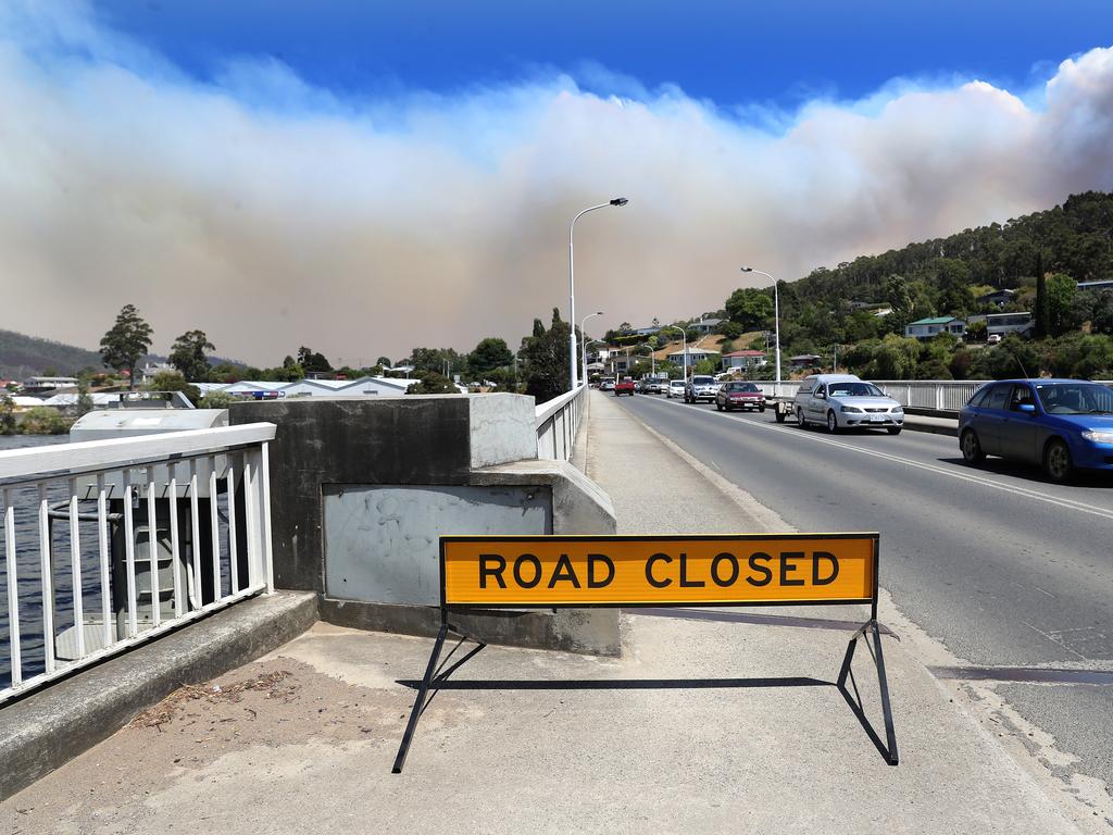 January 2019 Tasmanian Bushfires. The bridge at Huonville was closed to southbound traffic. Picture: NIKKI DAVIS-JONES