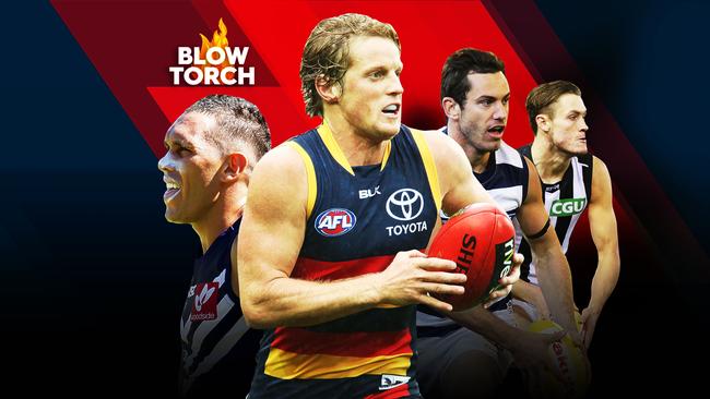 Harley Bennell, Rory Sloane, Daniel Menzel and Darcy Moore in the Blowtorch.