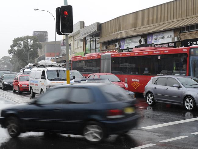 Spit Junction is busy during rush hour. Picture: David Swift