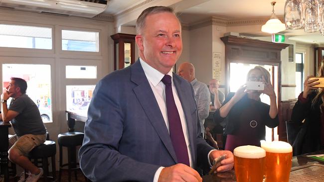 Anthony Albanese at the Unity Hall Hotel in Balmain before announcing he would run as Labor leader. Picture: AAP.