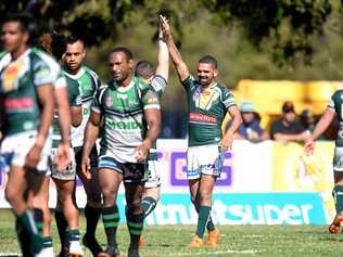 TRY TIME: Jets scoring whiz Wes Conlon celebrates another terrific effort during Ipswich's 32-12 semi-final win over the Blackhawks in Townsville last weekend. Picture: Alix Sweeney