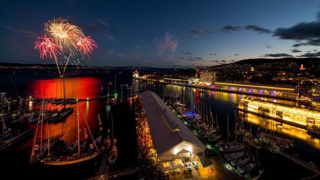 New Year's Eve fireworks over the Taste of Summer festival on the Hobart waterfront. Picture: Supplied