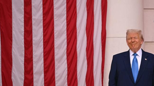 US President Donald Trump before speaking in the amphitheatre at the Tomb of the Unknown Soldier in Arlington National Cemetery on Memorial Day. Picture: AFP