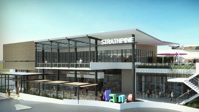 Proposed designs for a refurbished entertainment and leisure precinct at the Strathpine Centre. Images: Thomson Adsett.