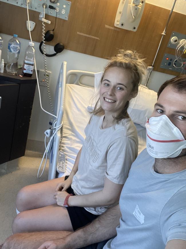 Hobart couple Maddy Grace and Chris Mazengarb are in Melbourne after Maddy suffered spinal injuries in a mountain bike accident. Picture: supplied