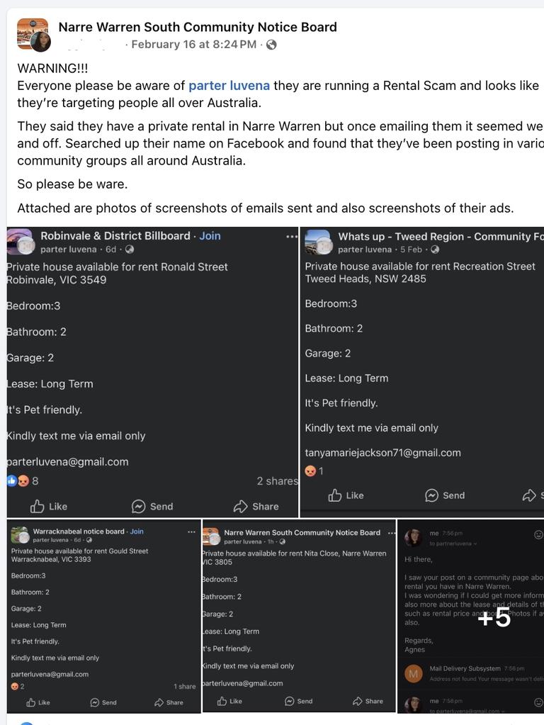 Rental scammers use Facebook Marketplace to trick tenants into fake listings. Picture: Facebook