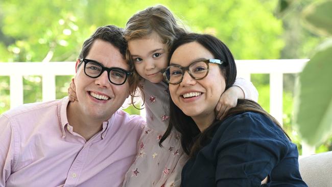 Brisbane City councillor Ryan Murphy with wife Emma Yabsley and their daughter Elodie. Picture: Lyndon Mechielsen/The Australian