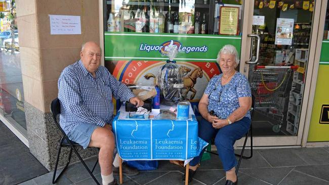 President of the Warwick Branch of the Leukaemia Foundation Graham Buchner and member Clare Miiller selling raffle tickets in 2015. Picture: Samantha O'Neil