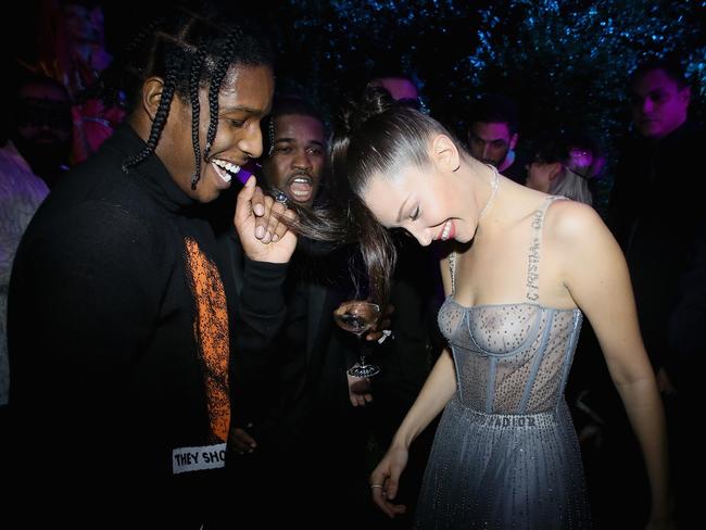 A$AP Rocky, ASAP Ferg, and Bella Hadid joke around at the glam event.