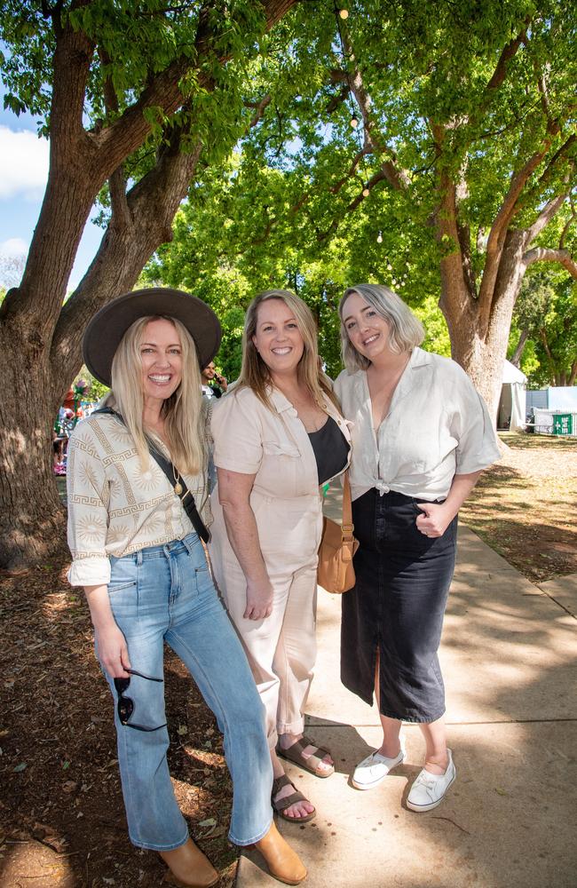 Claire Collins (left), Lauren Ramsay and Steph Moore, Toowoomba Carnival of Flowers Festival of Food and Wine, Saturday, September 14th, 2024. Picture: Bev Lacey