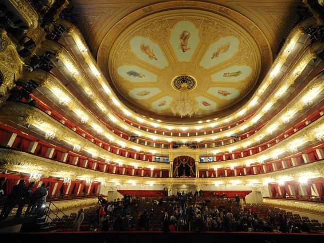 Copy pic of journalists observing the theatre's auditorium at the Bolshoi Theatre in Moscow, Russia 24/10/2011. The restored Moscow landmark was built in the 1820s and is due to open on 28/10/2011.