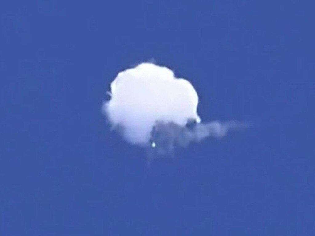 The moment a US fighter jet shoots down suspected Chinese spy balloon. Picture: Angela Mosley