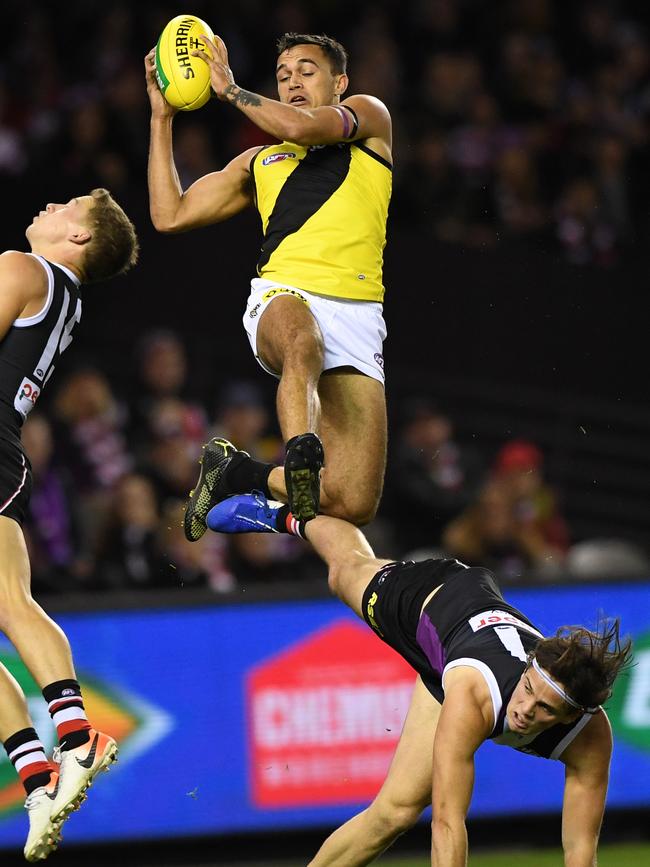 Sydney Stack took a hanger and lit up Marvel Stadium in Maddie’s Match. Picture: AAP