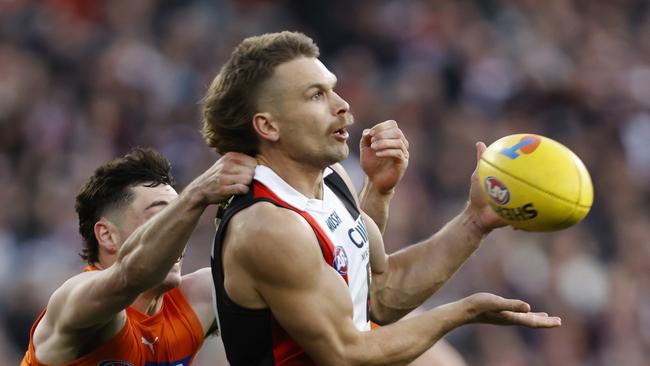 Dan Butler tries to mark. Picture: Darrian Traynor/AFL Photos/via Getty Images