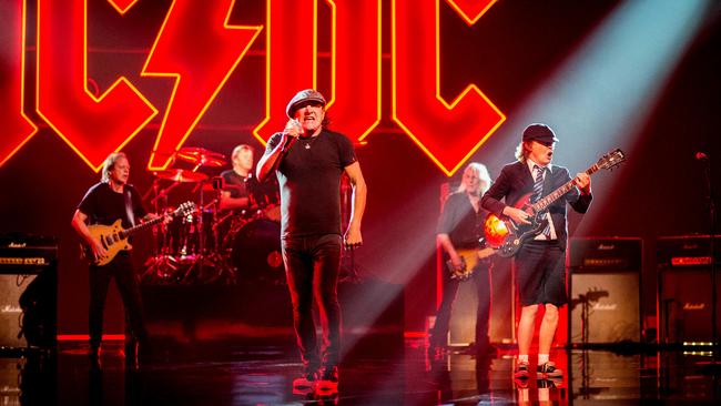 AC/DC performs while filming the music video for its song ‘Shot in the Dark’, from its 2020 album release Power Up. Picture: supplied