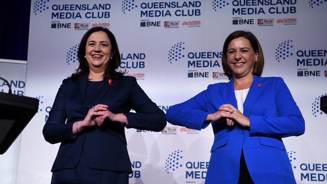 Annastacia Palaszczuk and Deb Frecklington on Friday.