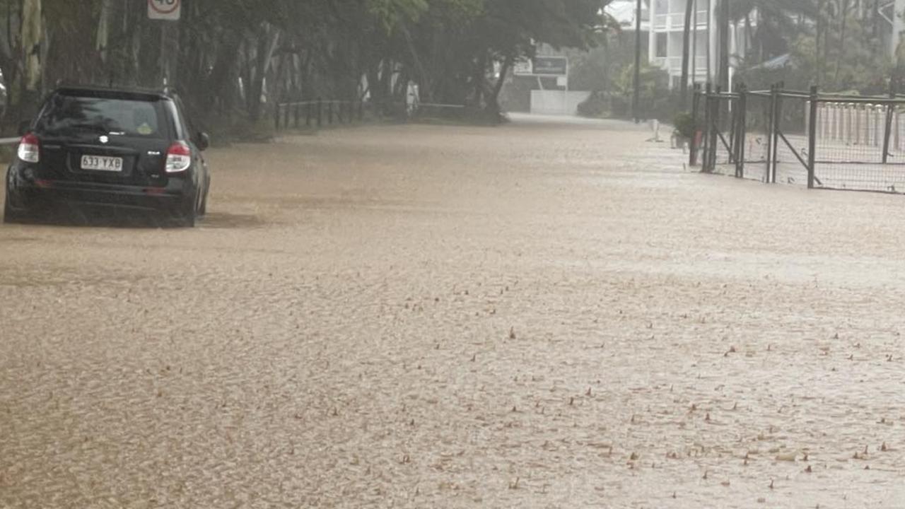 Cairns floods 2023: The water at Upolu Esplanade at Clifton Beach was waist deep by noon on December 17. Picture: Bronwyn Farr