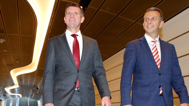 NSW Transport Minister Andrew Constance (right) is now as popular as Premier Mike Baird (left). Picture: Stephen Cooper