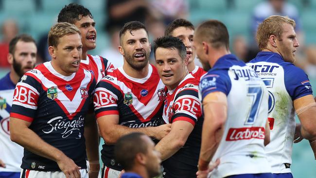 James Tedesco and Cooper Cronk starred for the Roosters. Picture: Brett Costello